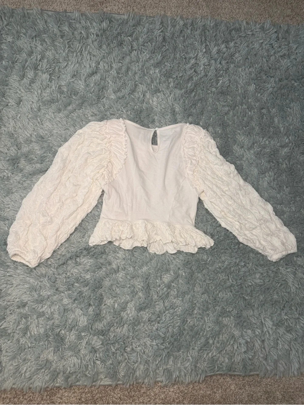 Free People Ivory White Olivia Ruffled Puff-Sleeve Crop Top